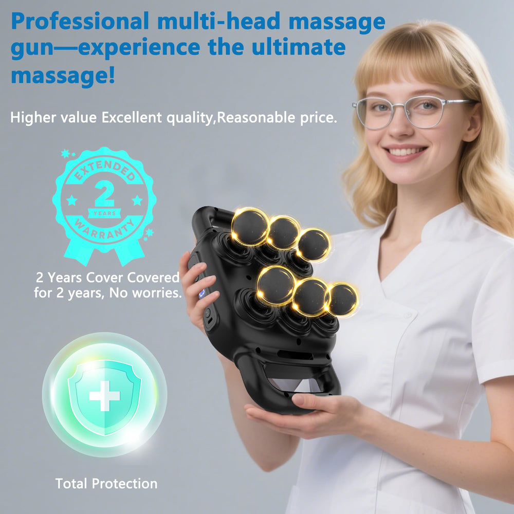 UFFAE massage gun in use on back for targeted relief.