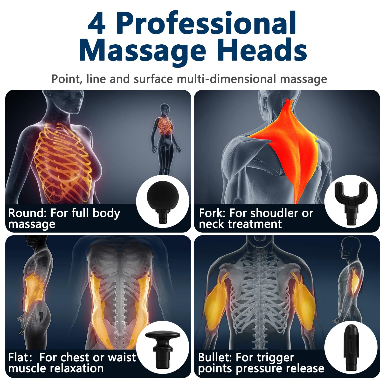 UFFAE massage head set enables versatile treatment across major muscle groups.