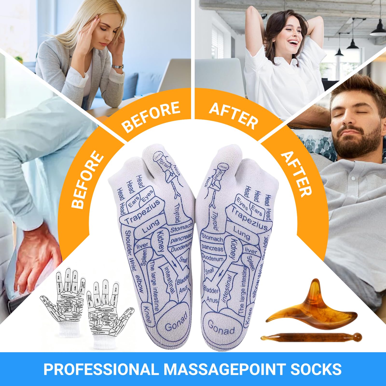 Ugwfit-vah reflexology socks with reinforced cuffs prevent slipping.