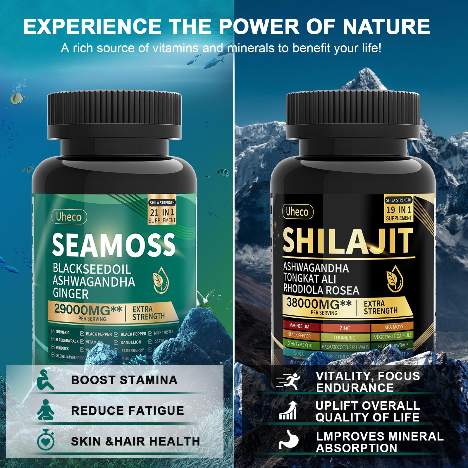 Uheco Ashwagandha Tongkat Ali blend capsules ready for adaptogenic support.