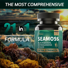 Uheco Sea Moss Capsules ingredient list closeup showing diverse blend