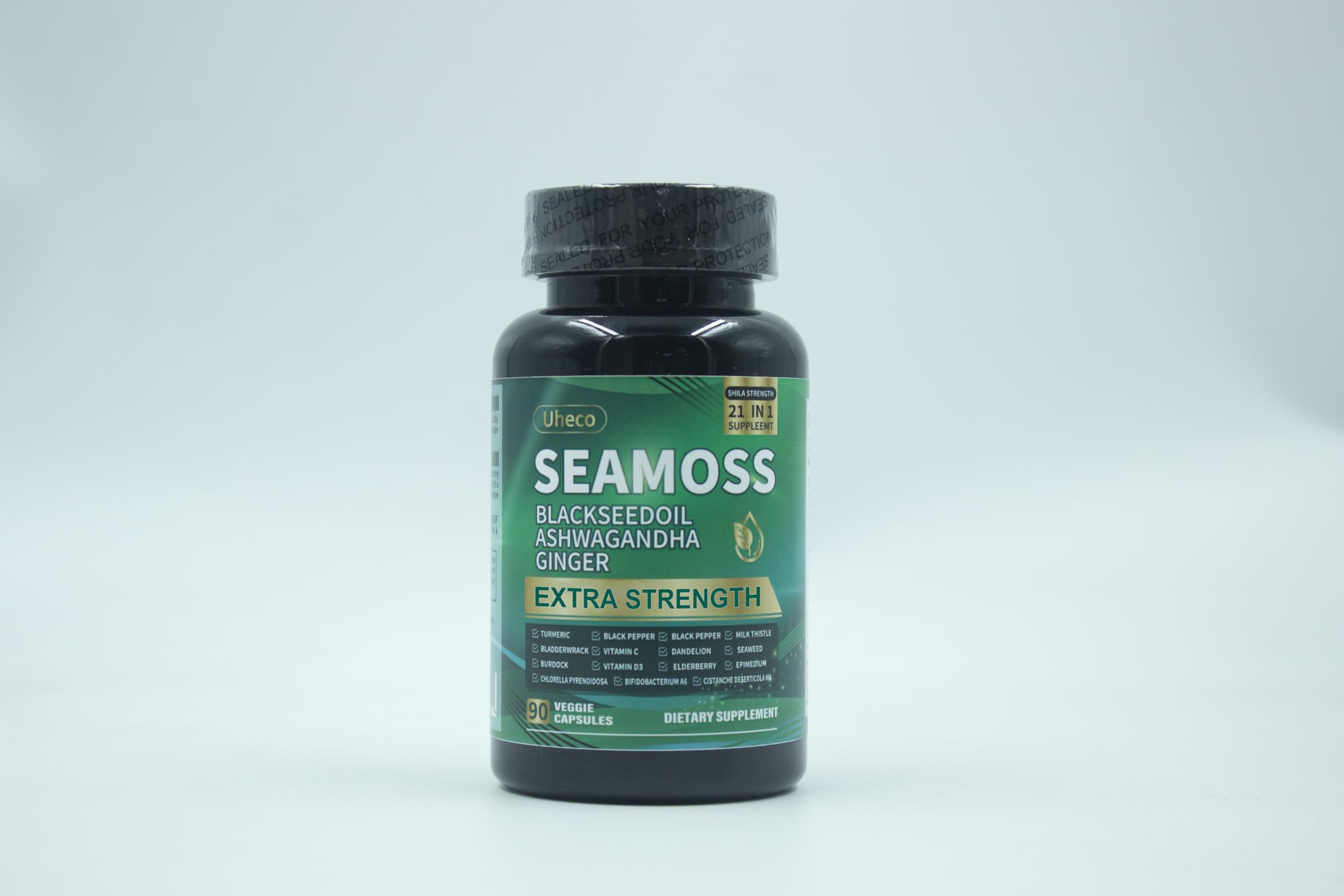 Uheco Sea Moss Capsules packaging open, revealing capsule-based design