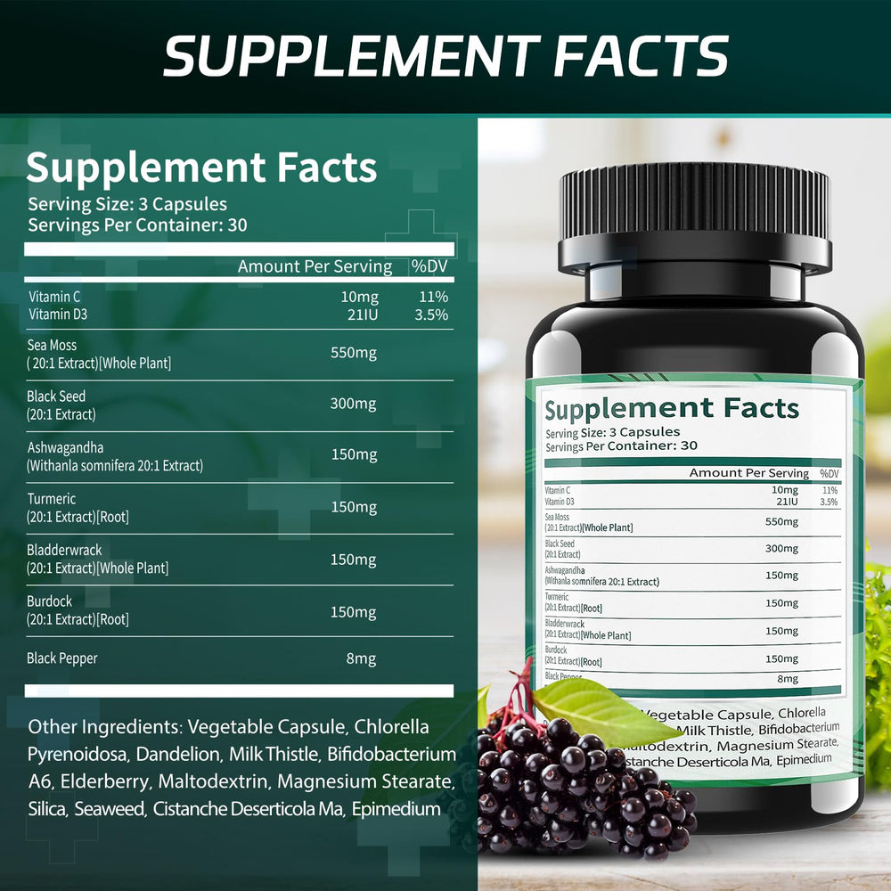 Uheco Sea Moss Capsules pills closeup for convenient daily capsule form