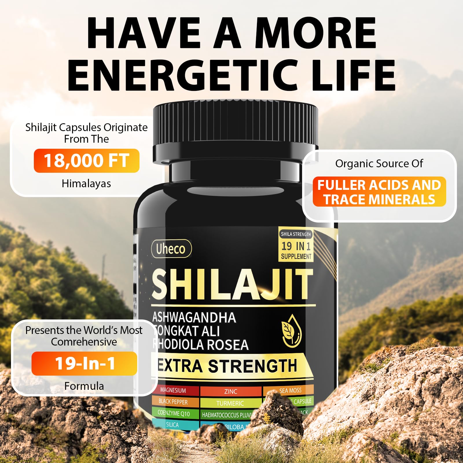 Uheco Shilajit Tongkat Ali capsules for energy and endurance