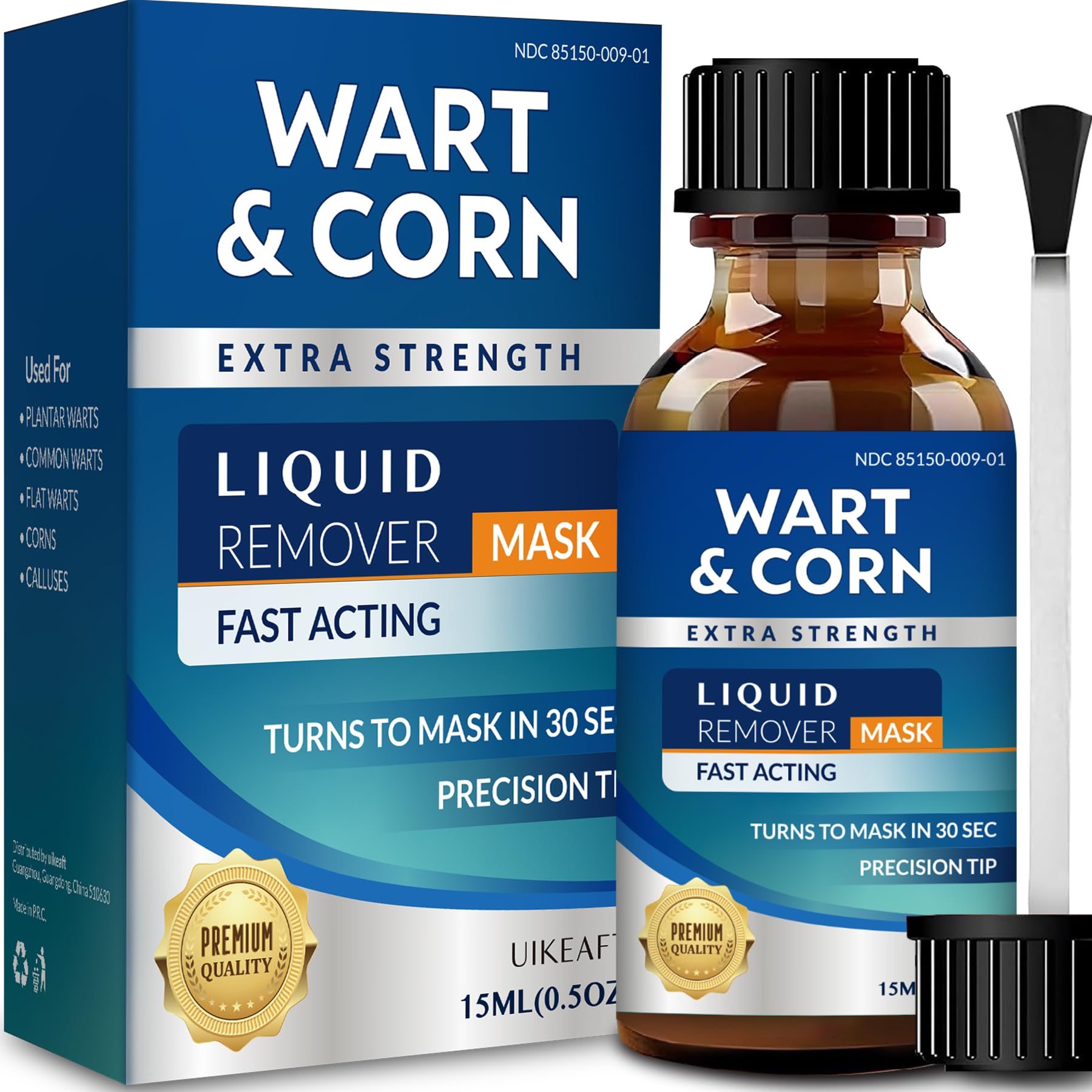 uikeaft wart remover bottle ready for at-home use on feet.