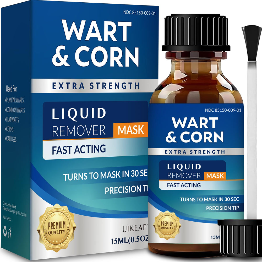 uikeaft wart remover bottle ready for at-home use on feet.