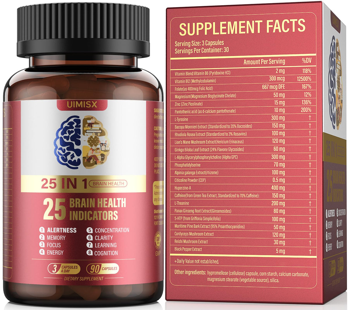 UIMISX brain supplement bottle ready for daily cognitive support and focus.