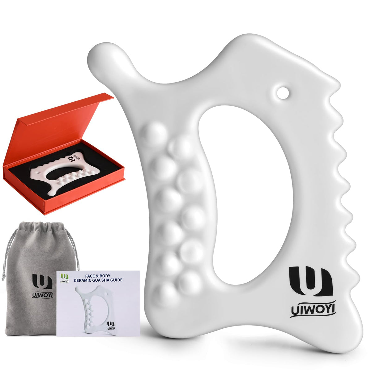 UIWOYI 6-in-1 ceramic body gua sha for facial sculpting and gentle fascia massage