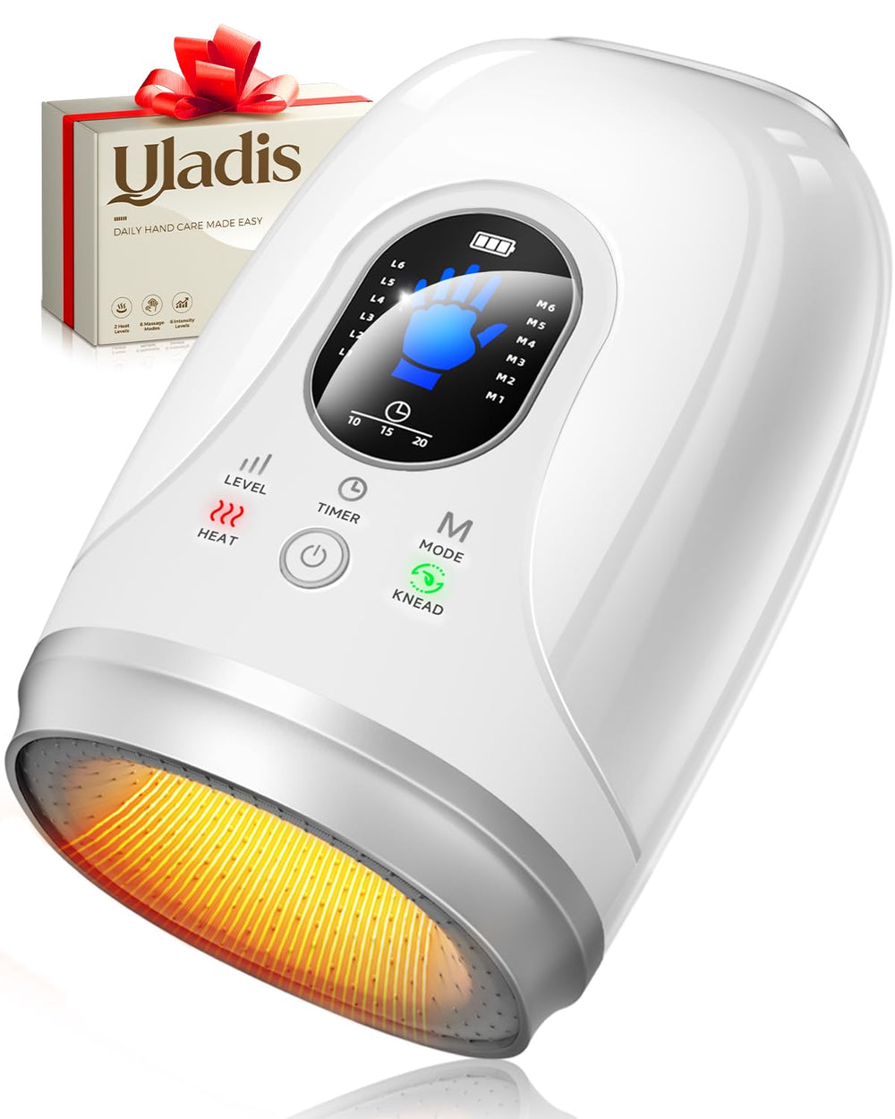 Uladis hand massager front view showing full hand coverage for comfort