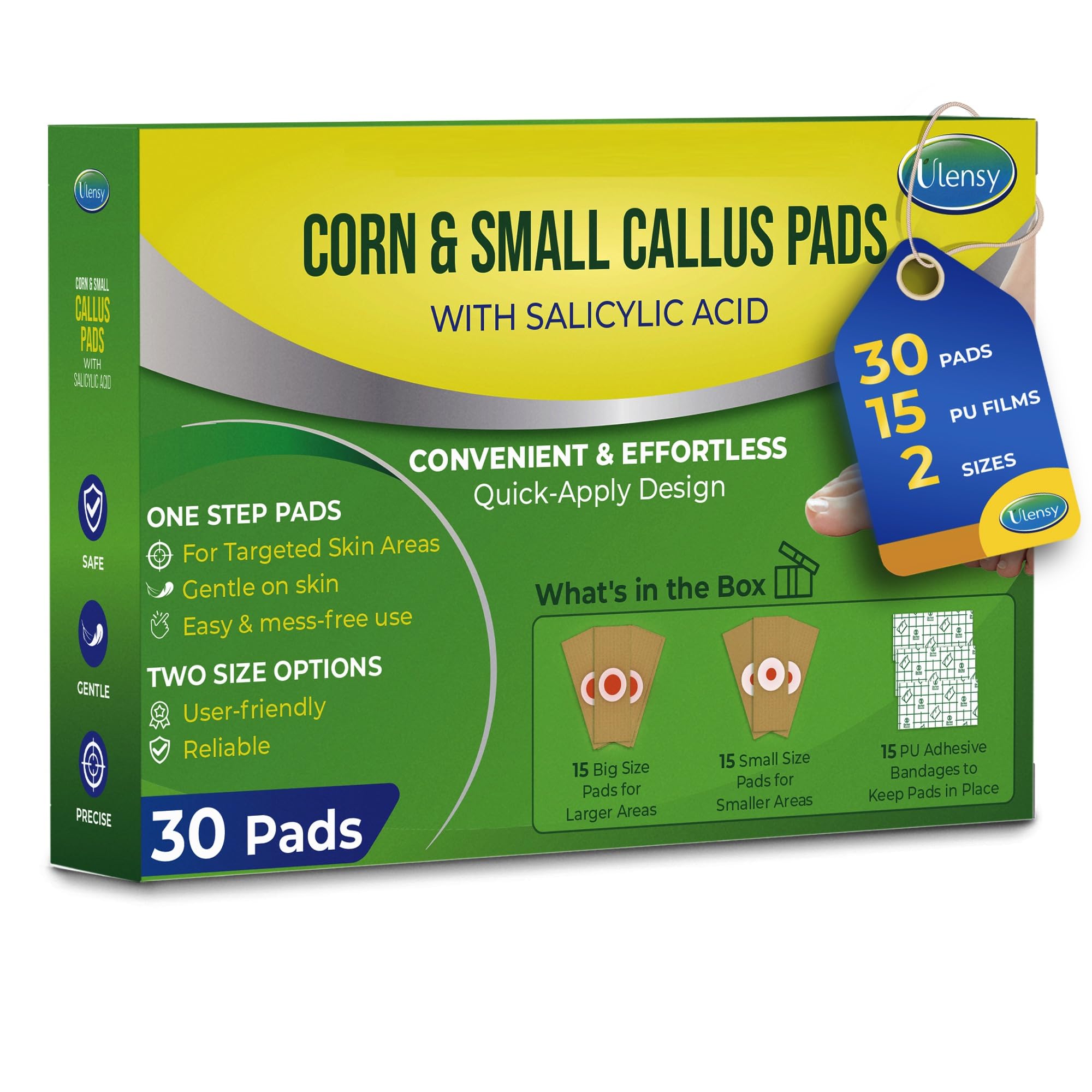 Ulensy Corn Remover Pads packaging shown for at-home use and easy access.