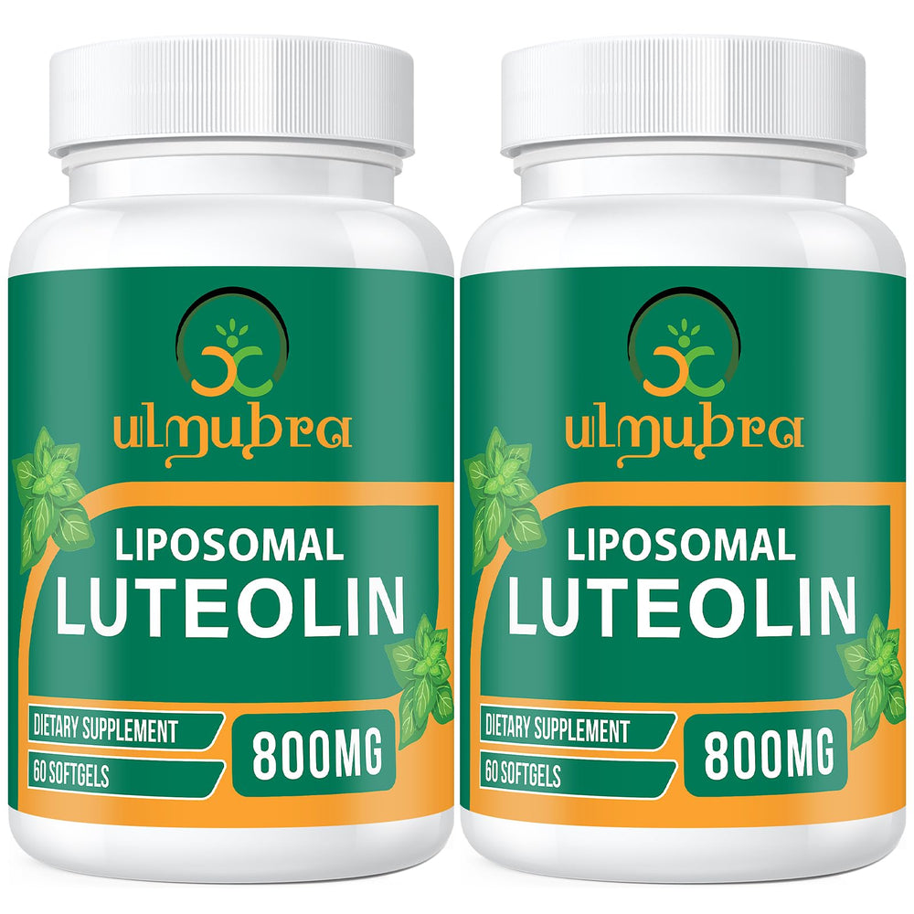 Ulmubra liposomal luteolin 800mg bottle emphasizes high absorption and antioxidant support.