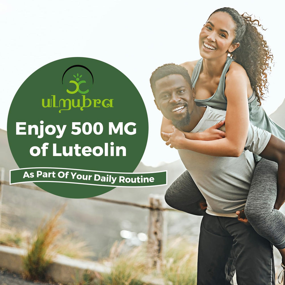 Packaging for Ulmubra Liposomal Luteolin highlighting antioxidant-focused ingredients