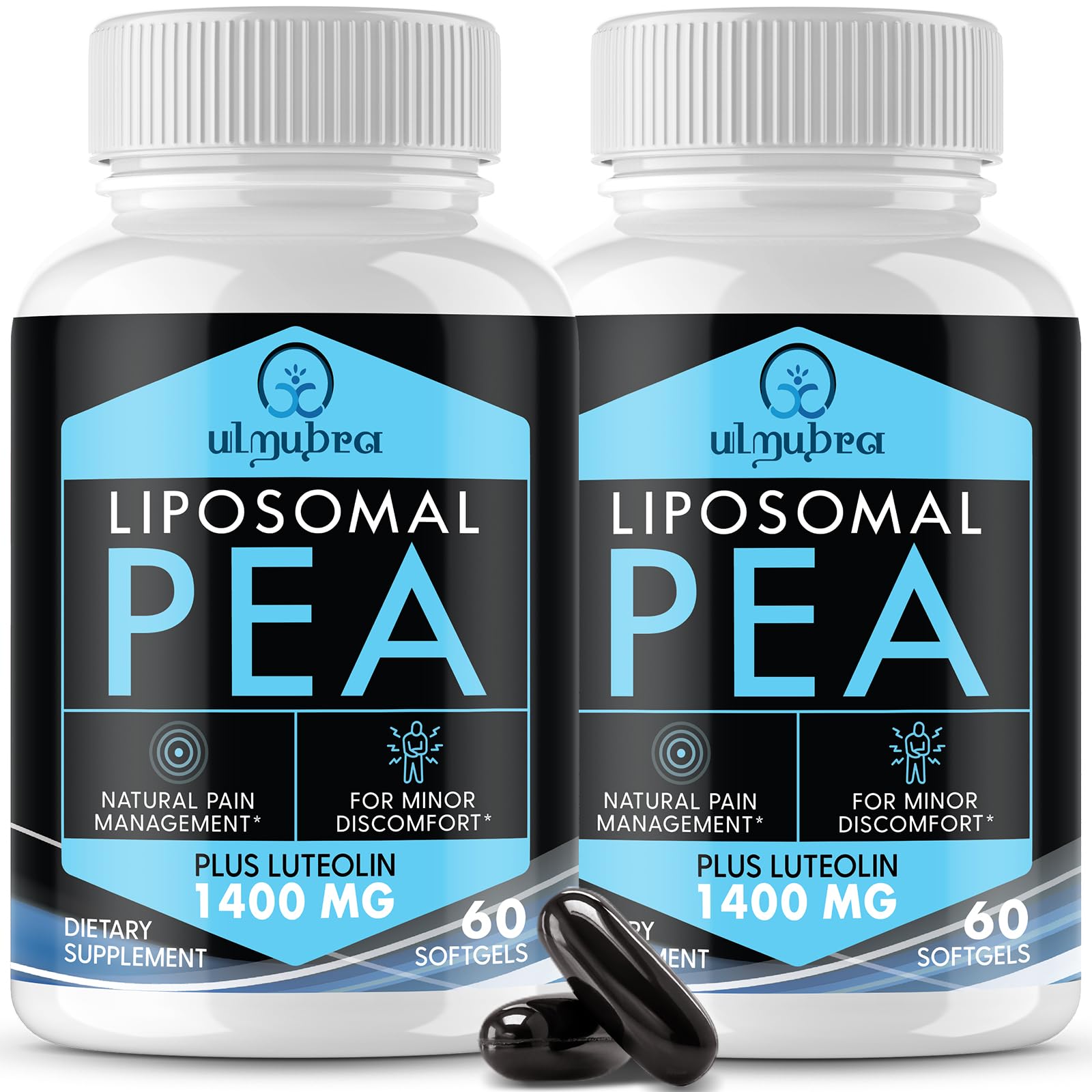 Ulmubra Liposomal PEA 1300mg bottle emphasizes enhanced absorption for daily comfort.