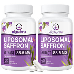 Ulmubra liposomal saffron capsules packaging highlighting premium saffron for mood balance.