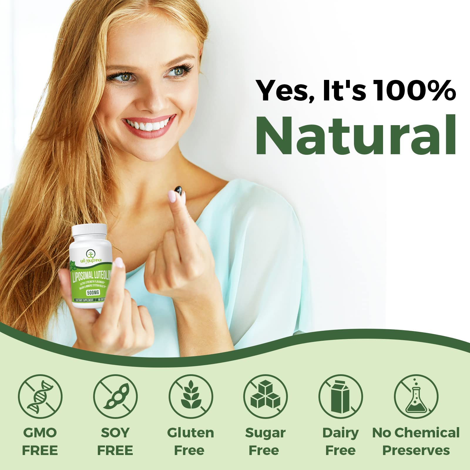 Visual reference to luteolin sources like oranges and artichokes for natural flavonoids