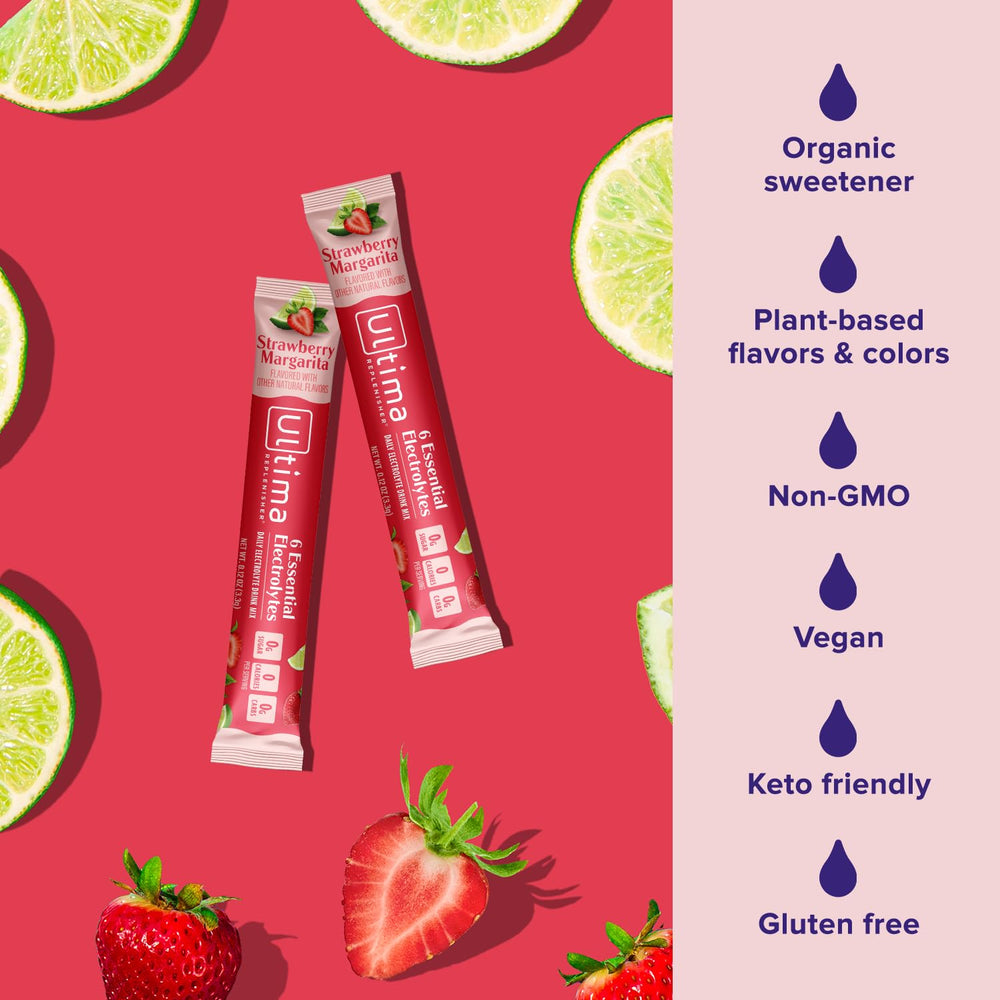 Ultima Replenisher 16-stickpack packaging highlights keto-friendly, sugar-free formula.