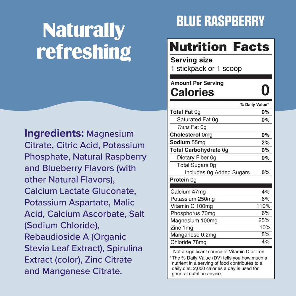 Blue Raspberry Ultima Replenisher dissolving in a glass of water for refreshing hydration.