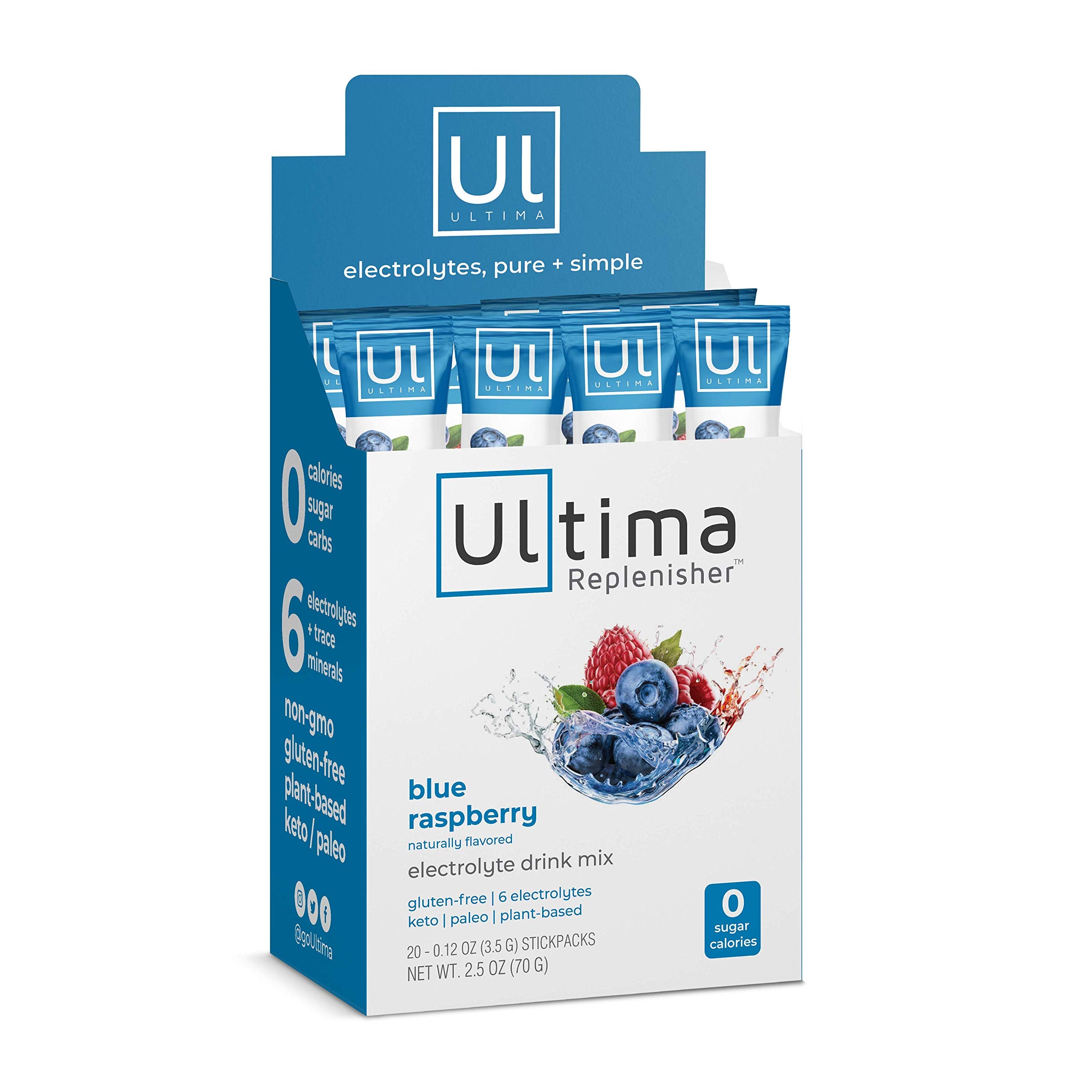 Ultima Replenisher blue raspberry stickpack ready to mix for hydration on the go