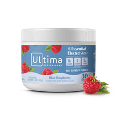 Ultima Replenisher blue raspberry tub front for daily sugar-free hydration