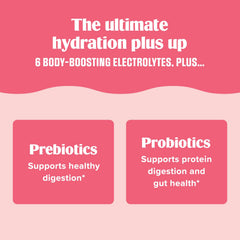 Ultima Replenisher bottle highlighting probiotic and prebiotic blend.