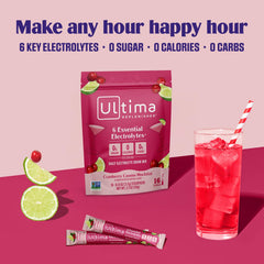 Six-stickpack box of Ultima Replenisher Cranberry Cosmo standing upright