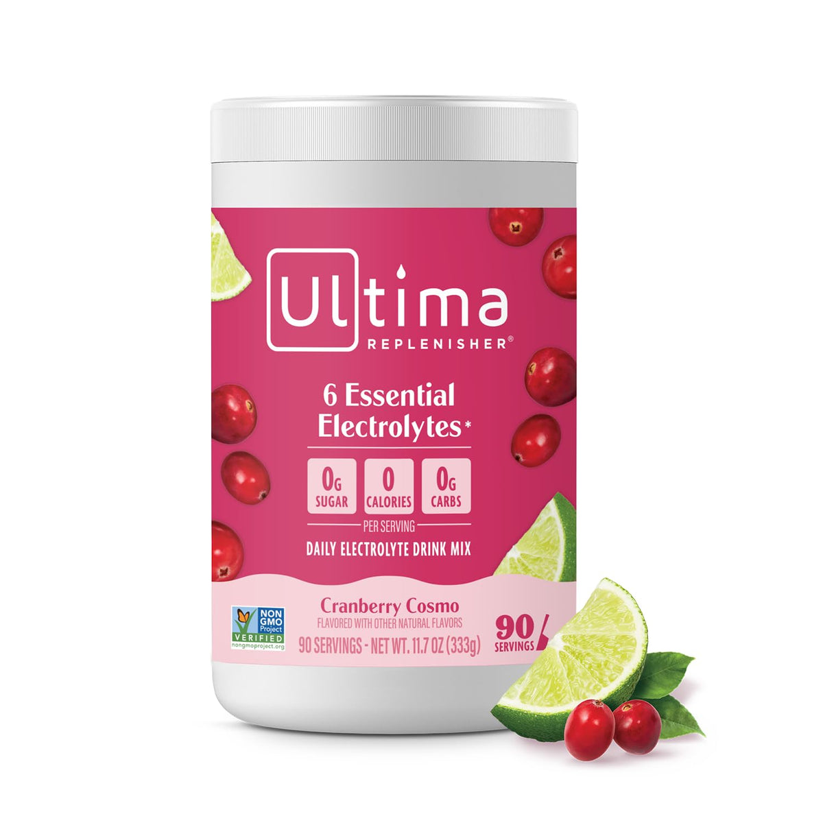 Ultima Replenisher Cranberry Cosmo tub for sugar-free hydration.
