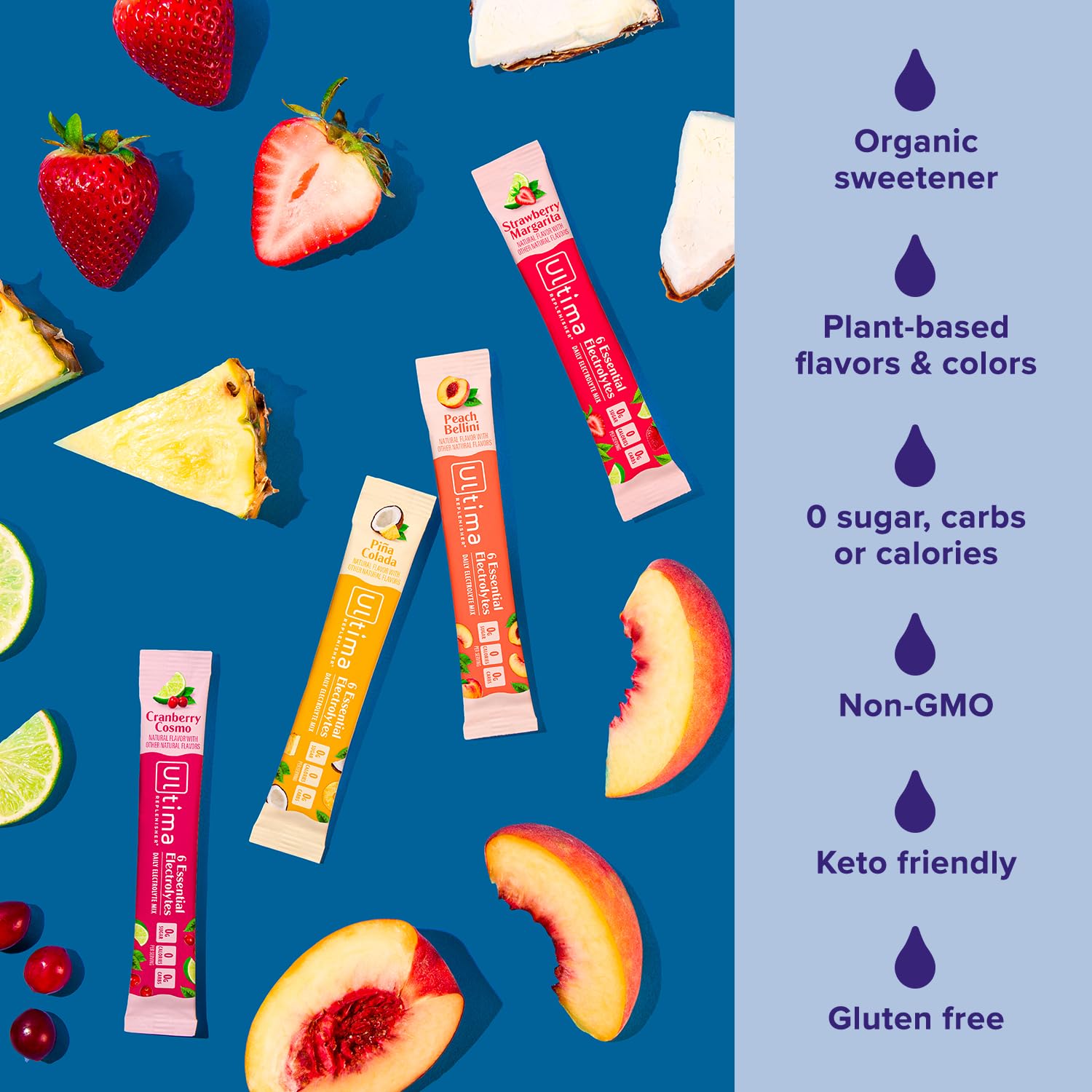 Ultima Replenisher daily electrolyte packaging box for convenient on-the-go hydration.