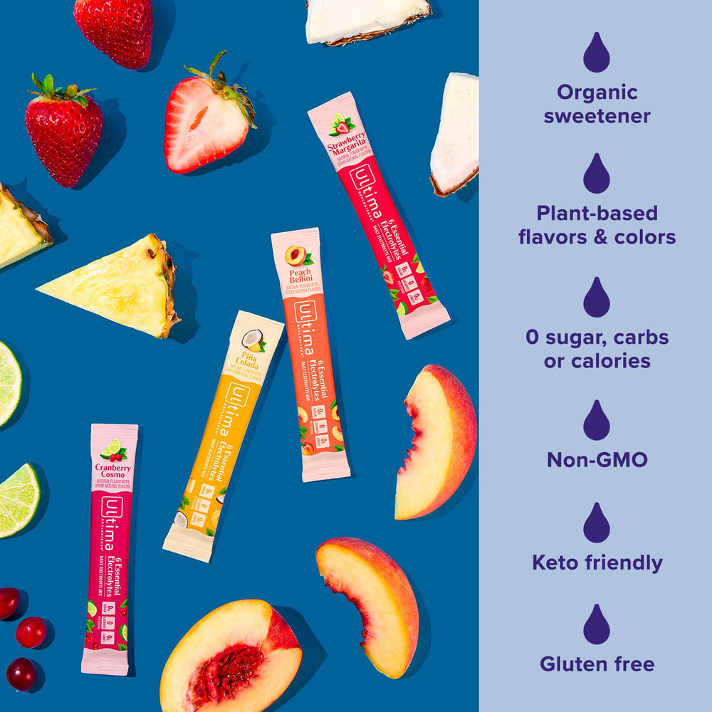 Ultima Replenisher daily electrolyte packaging box for convenient on-the-go hydration.