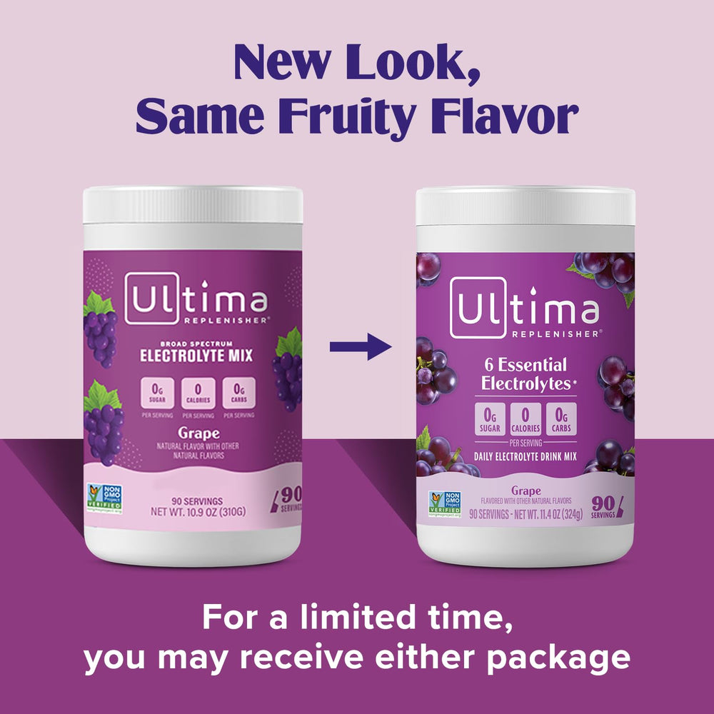 Ultima Replenisher glass with grape-flavored hydration on ice.