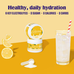 Ultima Replenisher glass of lemonade showcases refreshing, sugar-free hydration