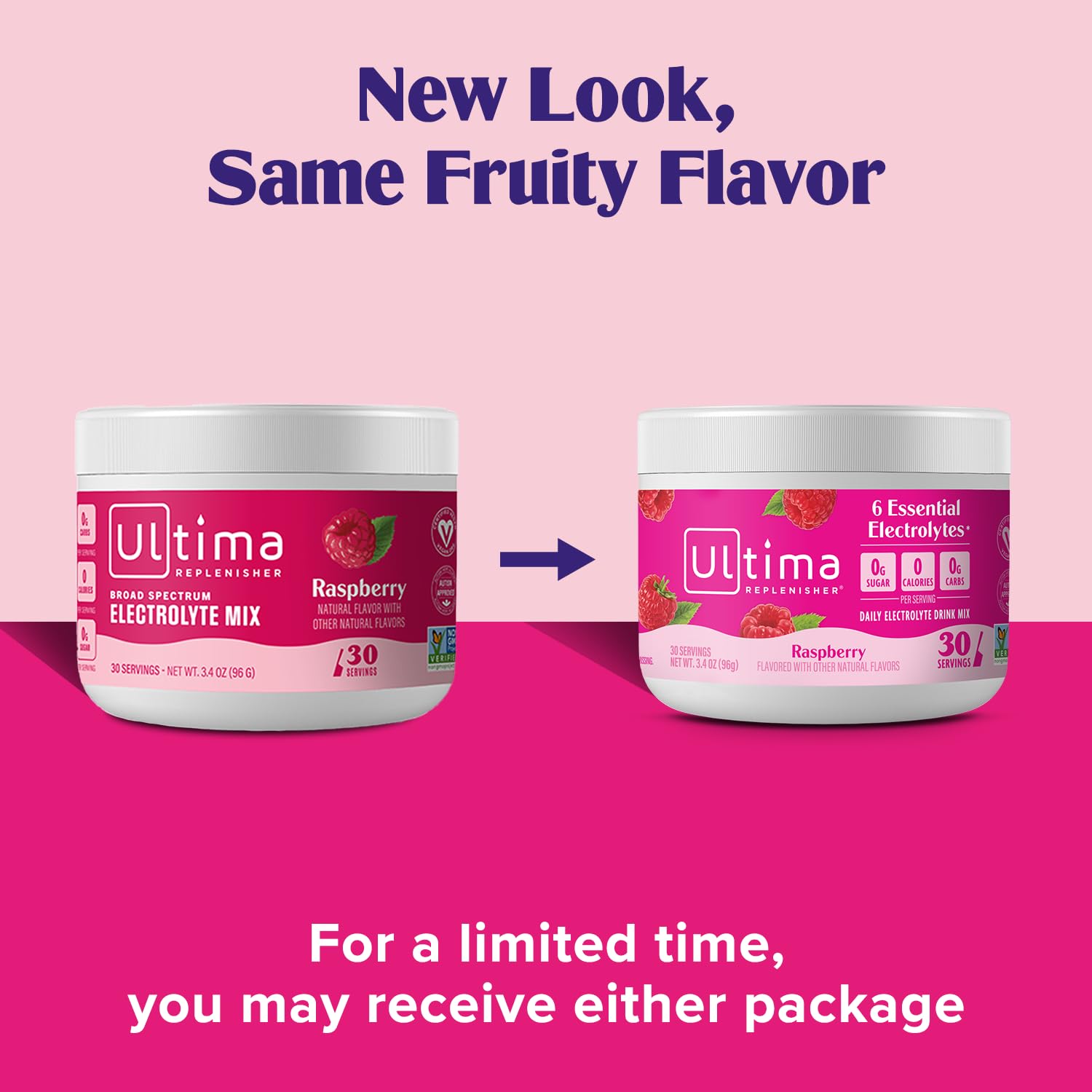 Ultima Replenisher glass with raspberry electrolyte drink for daily hydration