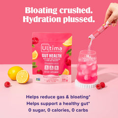 Glass of Ultima Replenisher Raspberry Lemonade showing refreshing hydration.