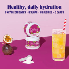 Close-up of ingredient list highlighting six electrolytes and vitamins
