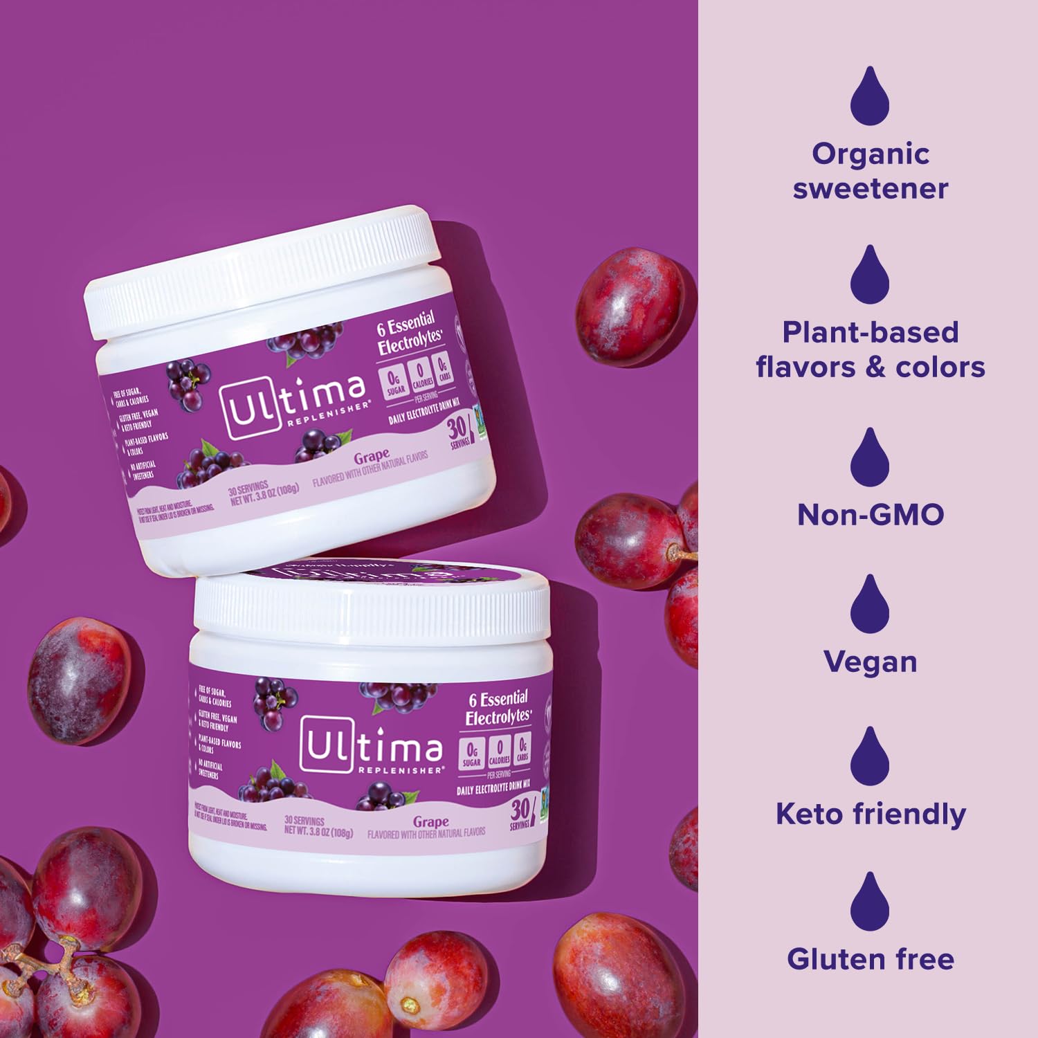 Close-up of six electrolytes and vitamin C in Ultima Replenisher.
