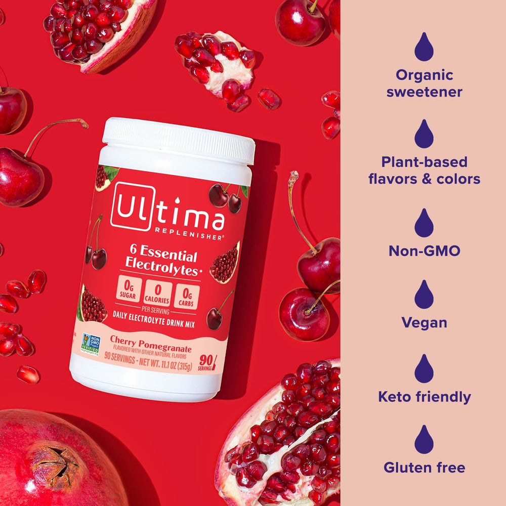 Ultima Replenisher label close-up highlighting vegan, keto-friendly, Non-GMO attributes.