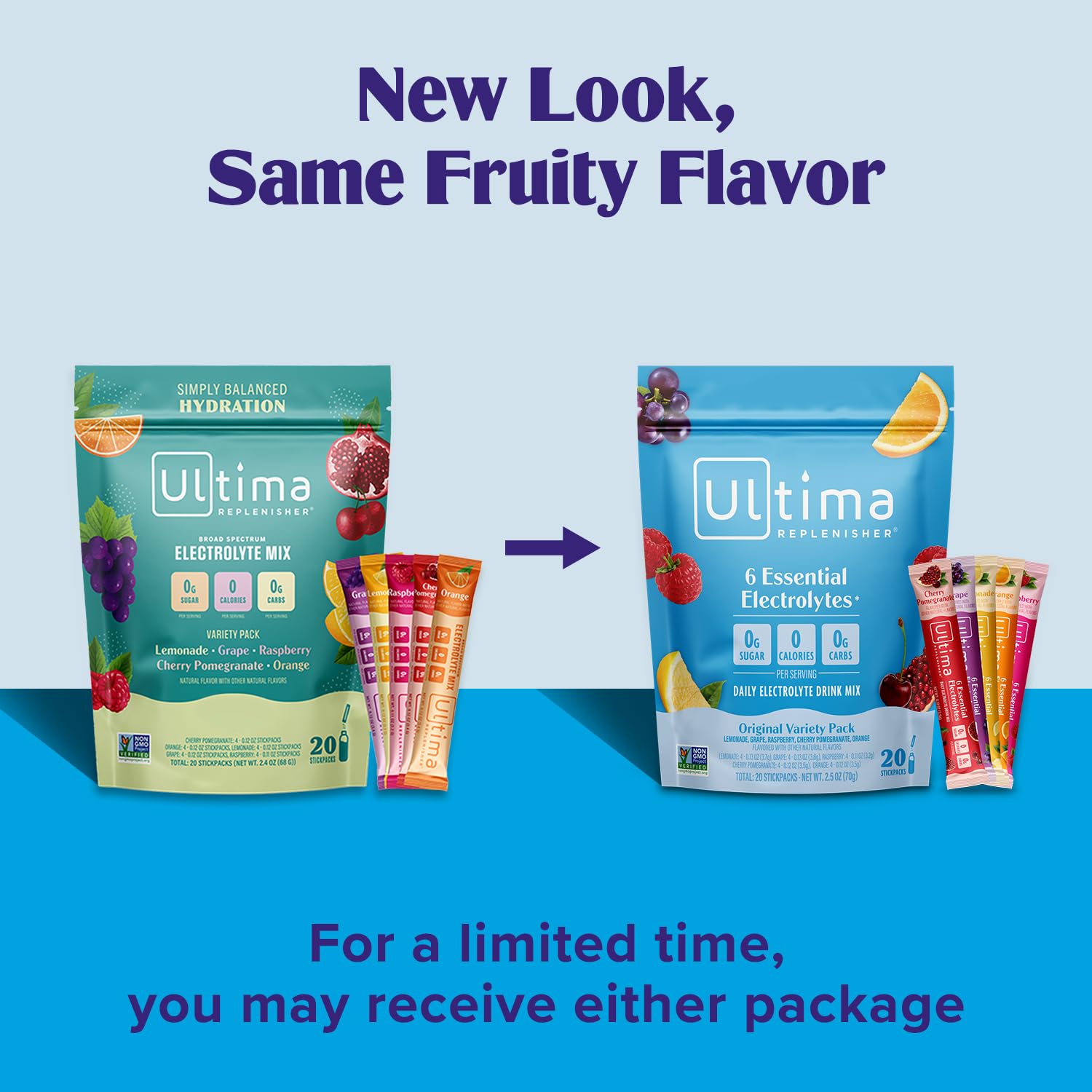 Ultima Replenisher Lemonade stickpack for refreshing, sugar-free hydration on the go.