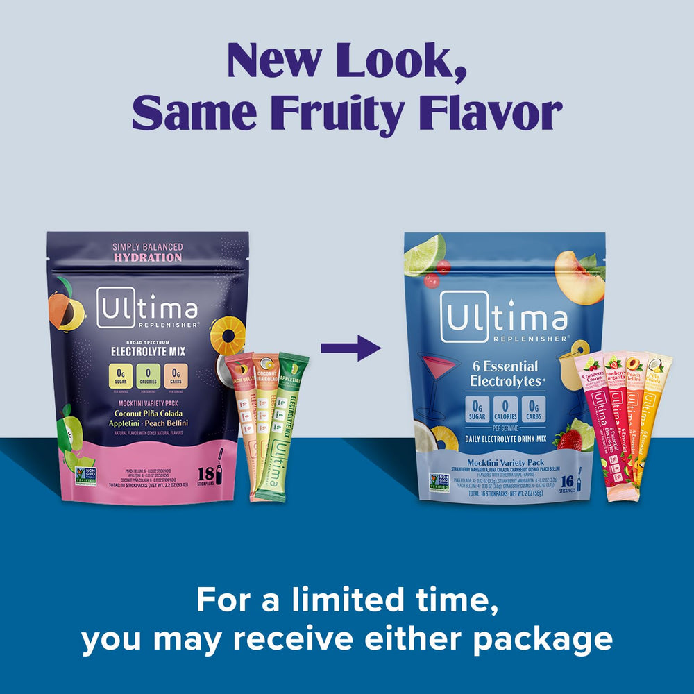 Ultima Replenisher Mocktini Cranberry Cosmo stickpack for zero sugar hydration.