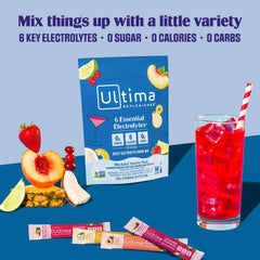 Ultima Replenisher Mocktini Peach Bellini stickpack with fruity electrolyte balance.
