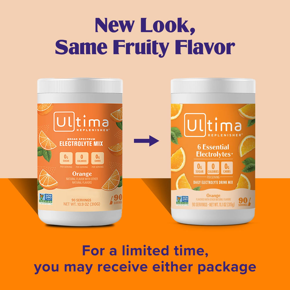Ultima Replenisher orange flavor dissolving in a glass of water