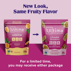 Glass of water with Ultima Replenisher Passionfruit for refreshing, sugar-free hydration.