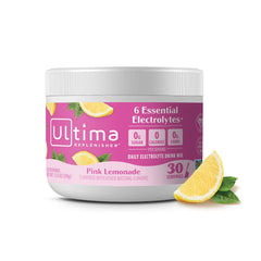Ultima Replenisher Pink Lemonade canister for daily hydration.