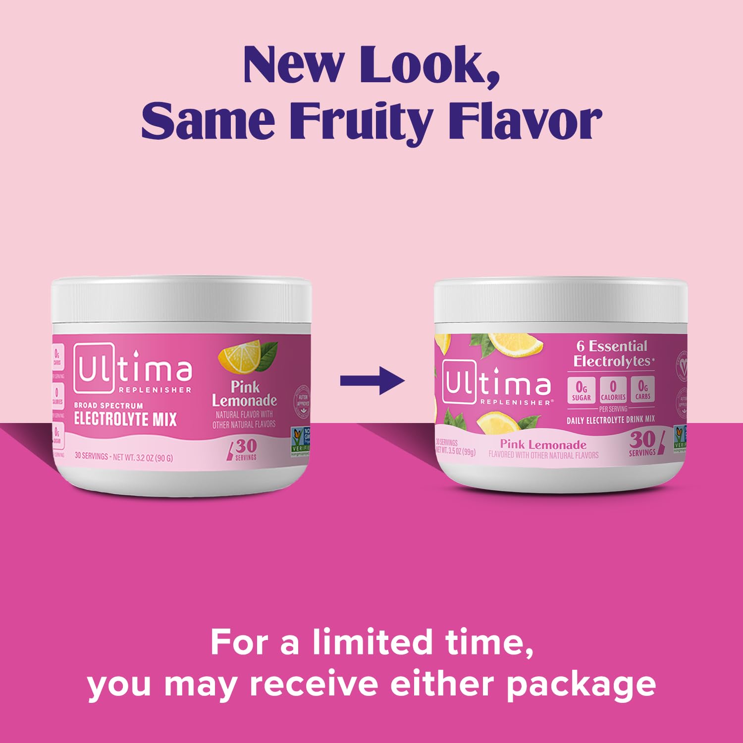 Fresh pink lemonade hydration in a glass using Ultima Replenisher.