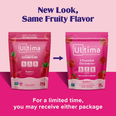 Glass of raspberry Ultima Replenisher dissolved in water for refreshing hydration.