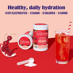 Ultima Replenisher scoop dissolving in water for quick mix and sip.