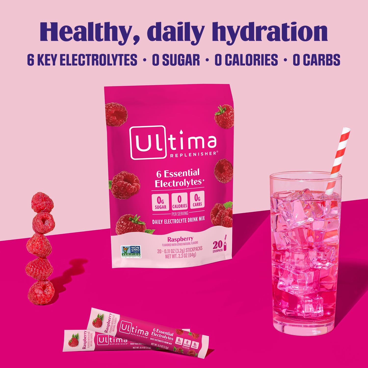 Travel-friendly 20-stickpack box from Ultima Replenisher for mixing anytime.