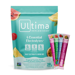 Ultima Replenisher tropical variety pack for on-the-go hydration with zero sugar.
