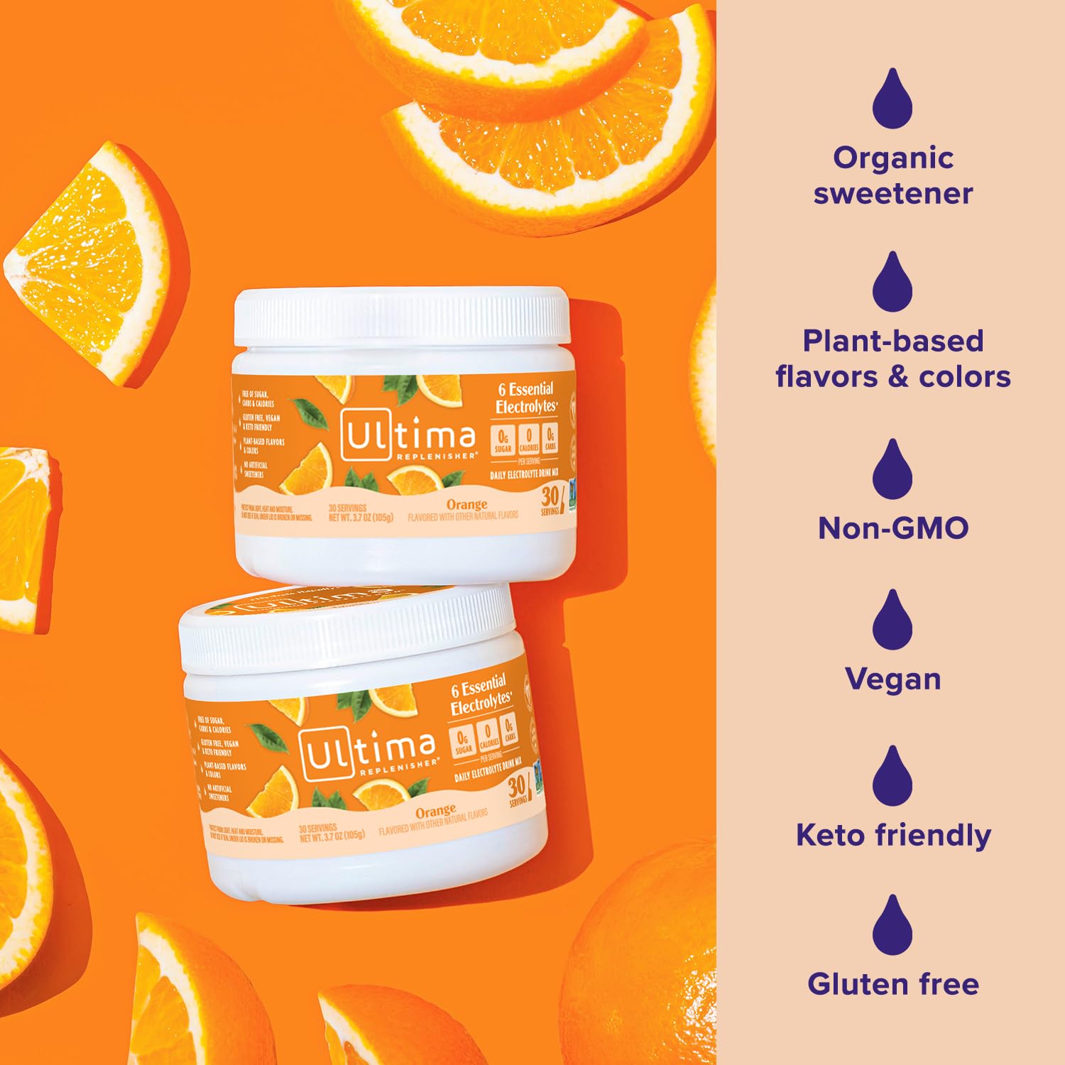 Vitamin C and zinc in Ultima Replenisher electrolyte mix.