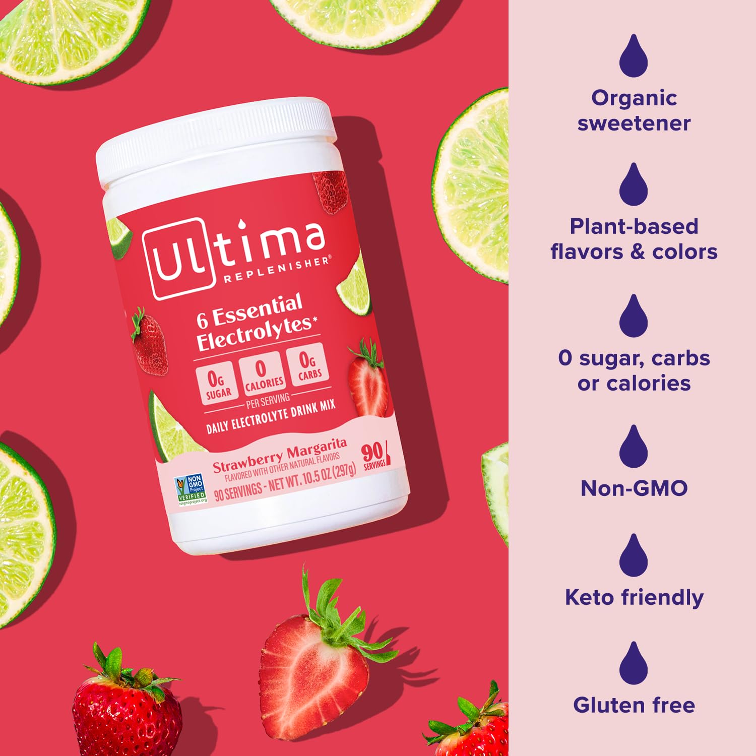 Illustration of Ultima Replenisher with vitamin C and zinc for immune-support hydration