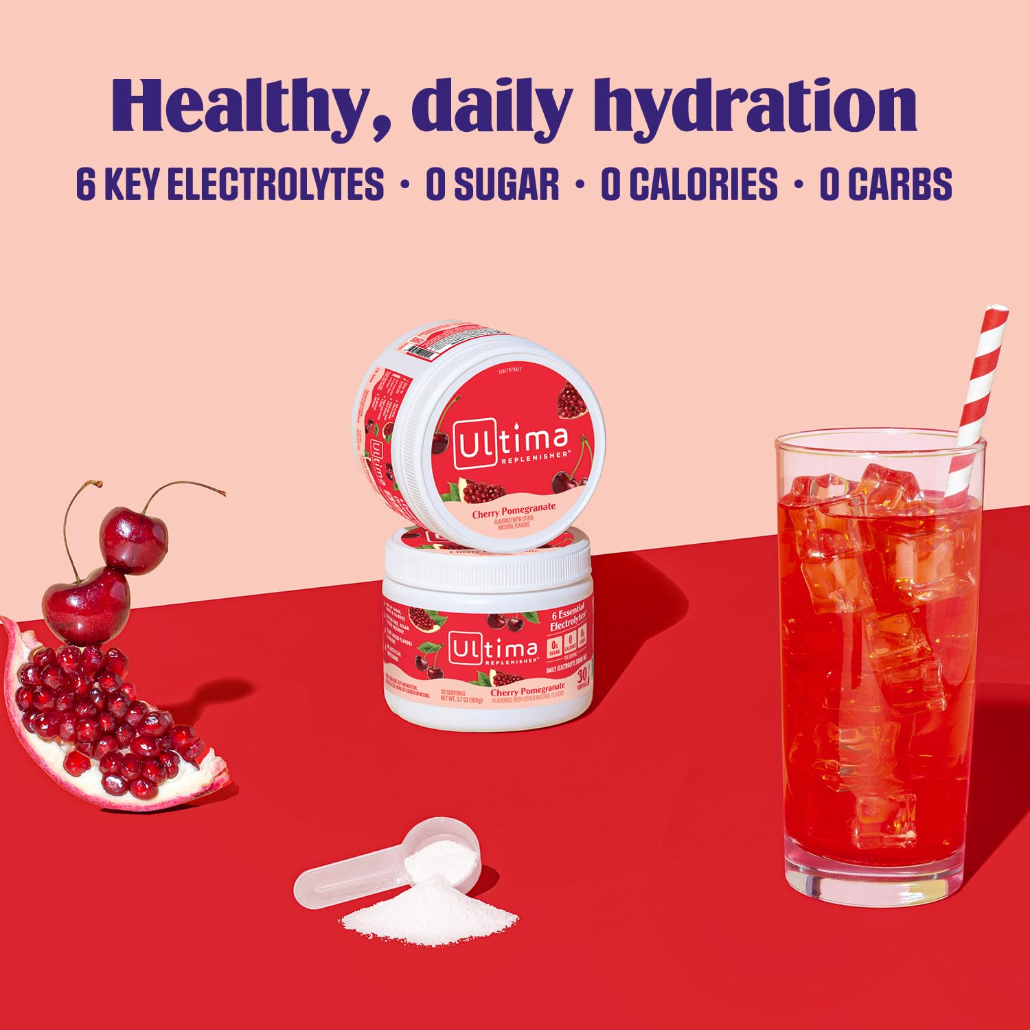 Ultima Replenisher vitamin C and zinc setup for daily wellness hydration.