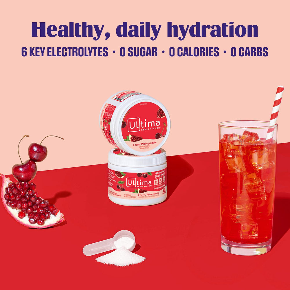 Ultima Replenisher vitamin C and zinc setup for daily wellness hydration.